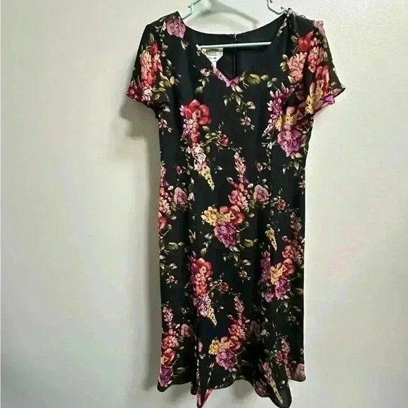 Talbots Dresses & Skirts - Vintage 1990s Talbots Floral Black Silk Flutter A-Line Midi Dress – Women’s 4